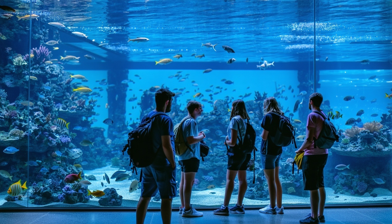 Visitors exploring the marine life exhibits at the Lost Chambers Aquarium