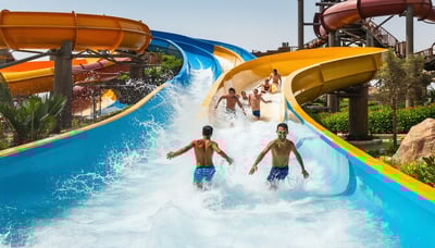 Families enjoying the water slides at Aquaventure World Dubai Families enjoying the water slides at Aquaventure World Dubai